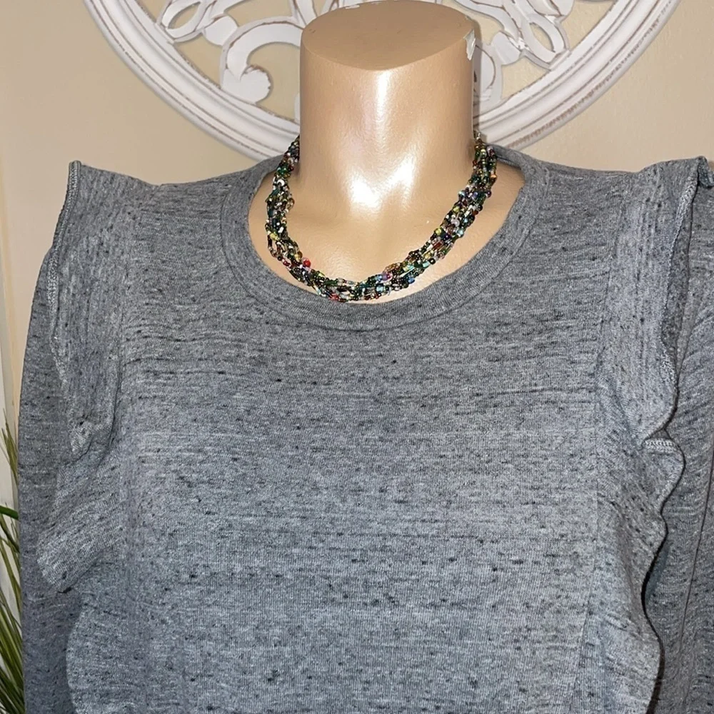 J Crew Mercantile women’s large sweatshirt top grey ruffle long sleeve essential